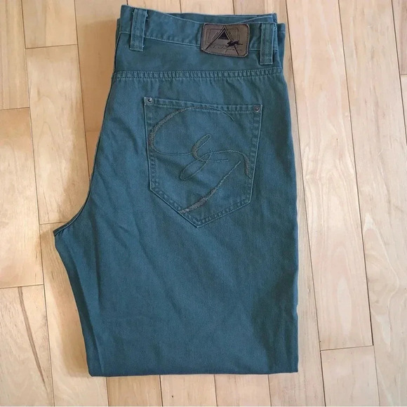 A. Tiziano 42 X 33 Denim Jeans Pants GREEN Wash Urban Wide Leg Streetwear - Picture 1 of 11